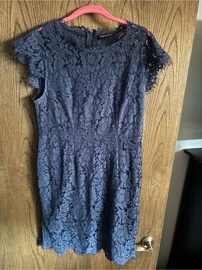 Navy Lace Midi Dress with Cap Sleeves by Marc Fisher